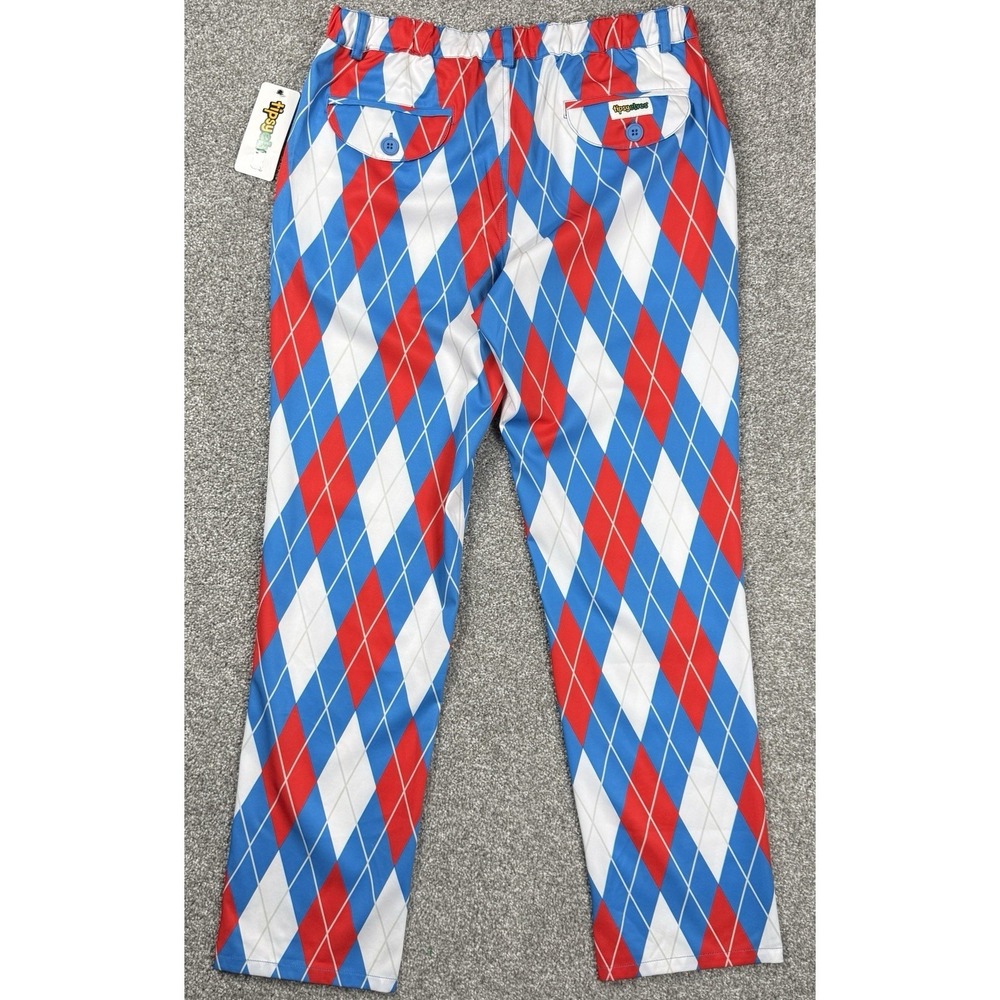 Tipsy Elves Men's American Argyle Golf Pants Red White Blue Patriotic Size L NWT - Picture 3 of 14